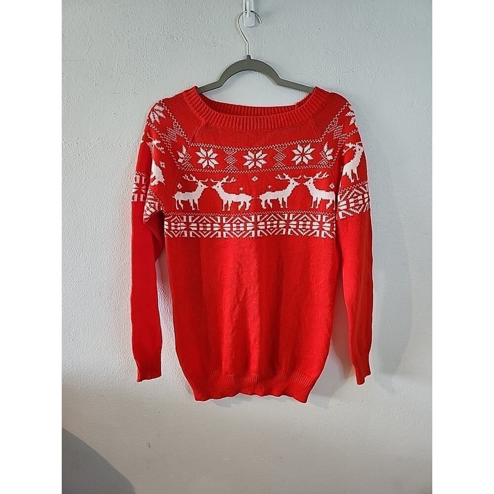 Ugly Christmas Sweater Reindeer Snowflake Size Medium M RED AND WHITE